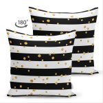 - Suet-K-8281-Gorsel2 - Realhomes Çift Taraflı Beyaz Zemin Üzerinde Siyah Yatay Çizgili Gold Detaylı Puantiyeli Süet Kırlent Kılıfı Realhomes