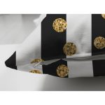 - Suet-K-8282-Gorsel3 - Realhomes Çift Taraflı Beyaz Zemin Üzerinde Siyah Çizgili Gold Detaylı Puantiyeli Süet Yastık Kırlent Kılıfı Realhomes