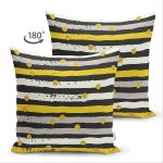 - Suet-K-8283-Gorsel2 - Realhomes Çift Taraflı Beyaz Zemin Üzerinde Renkli Yatay Çizgili Gold Detaylı Puantiyeli Süet Yastık Kılıfı Realhomes