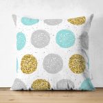 Çift Taraflı Beyaz Zemin Üzerinde Gold Detaylı Renkli Puantiye Desenli Süet Yastık Kırlent Kılıfı Realhomes