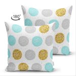 Çift Taraflı Beyaz Zemin Üzerinde Gold Detaylı Renkli Puantiye Desenli Süet Yastık Kırlent Kılıfı Realhomes