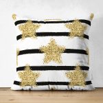- Suet-K-8286-Gorsel1 - Realhomes Çift Taraflı Beyaz Zemin Üzerinde Gold Detaylı Yıldız Desenli Modern Süet Yastık Kırlent Kılıfı Realhomes