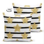 - Suet-K-8286-Gorsel2 - Realhomes Çift Taraflı Beyaz Zemin Üzerinde Gold Detaylı Yıldız Desenli Modern Süet Yastık Kırlent Kılıfı Realhomes