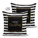 - Suet-K-8287-Gorsel2 - Realhomes Çift Taraflı Beyaz Zemin Üzerinde Gold Yazılı Merry Christmas Modern Süet Yastık Kırlent Kılıfı Realhomes