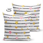 - Suet-K-8292-Gorsel2 - Realhomes Çift Taraflı Beyaz Zemin Üzerinde Siyah Çizgili Renkli Yıldız Desenli Süet Yastık Kırlent Kılıfı Realhomes