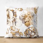 - Suet-K-8294-Gorsel1 - Realhomes Çift Taraflı Beyaz Zemin Üzerinde Gold Detaylı Yaprak Desenli Modern Süet Yastık Kırlent Kılıfı Realhomes