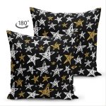 - Suet-K-8297-Gorsel2 - Realhomes Çift Taraflı Siyah Zemin Üzerinde Gold Detaylı Beyaz Yıldız Desenli Süet Yastık Kırlent Kılıfı Realhomes