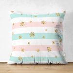 - Suet-K-8300-Gorsel1 - Realhomes  Çift Taraflı Beyaz Zemin Üzerinde Renkli Yatay Çizgili Gold Detaylı Kartanesi Süet Yastık Kılıfı Realhomes