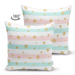 - Suet-K-8300-Gorsel2 - Realhomes  Çift Taraflı Beyaz Zemin Üzerinde Renkli Yatay Çizgili Gold Detaylı Kartanesi Süet Yastık Kılıfı Realhomes