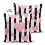 - Suet-K-8302-Gorsel2 - Realhomes Çift Taraflı Beyaz Zeminli Renkli Kalp Desenli Dijital Baskılı Modern Süet Yastık Kırlent Kılıfı Realhomes