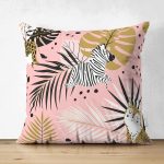 - Suet-K-8308-Gorsel1 - Realhomes Çift Taraflı Pastel Zemin Üzerinde Gold Detaylı Yaprak Desenli Modern Süet Yastık Kırlent Kılıfı Realhomes