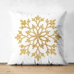 Çift Taraflı Beyaz Zemin Üzerinde Gold Detaylı Kartanesi Desenli Süet Yastık Kırlent Kılıfı Realhomes