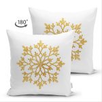 Çift Taraflı Beyaz Zemin Üzerinde Gold Detaylı Kartanesi Desenli Süet Yastık Kırlent Kılıfı Realhomes