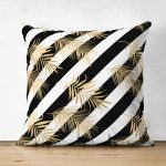 - Suet-K-8313-Gorsel1 - Realhomes  Çift Taraflı Beyaz Zemin Üzerinde Gold Detaylı Yaprak Desenli Modern Süet Yastık Kırlent Kılıfı Realhomes