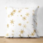 - Suet-K-8317-Gorsel1 - Realhomes Çift Taraflı Beyaz Zemin Üzerinde Gold Detaylı Kartanesi Desenli Süet Yastık Kırlent Kılıfı Realhomes