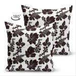 - Suet-K-8318-Gorsel2 - Realhomes Çift Taraflı Beyaz Zemin Üzerinde Siyah Yaprak Desenli Süet Yastık Kırlent Kılıfı Realhomes