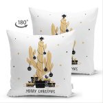 - Suet-K-8320-Gorsel2 - Realhomes  Çift Taraflı Beyaz Zemin Üzerinde Gold Detaylı Kaktüs Desenli Merry Christmas Süet Yastık Kılıfı Realhomes