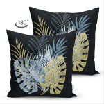 Çift Taraflı Siyah Zemin Üzerinde Yaprak Desenli Dijital Baskılı Modern Süet Yastık Kırlent Kılıfı Realhomes