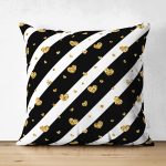 Çift Taraflı Beyaz Zemin Üzerinde Gold Detaylı Kalp Desenli Modern Süet Yastık Kırlent Kılıfı Realhomes