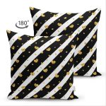 Çift Taraflı Beyaz Zemin Üzerinde Gold Detaylı Kalp Desenli Modern Süet Yastık Kırlent Kılıfı Realhomes