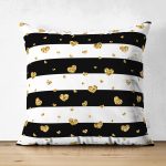 Çift Taraflı Beyaz Zemin Üzerinde Gold Detaylı Kalp Desenli Modern Süet Yastık Kırlent Kılıfı Realhomes