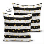 Çift Taraflı Beyaz Zemin Üzerinde Gold Detaylı Kalp Desenli Modern Süet Yastık Kırlent Kılıfı Realhomes