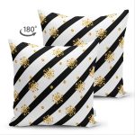 - Suet-K-8327-Gorsel2 - Realhomes Çift Taraflı Beyaz Zemin Üzerinde Gold Detaylı Kartanesi Desenli Süet Yastık Kırlent Kılıfı Realhomes