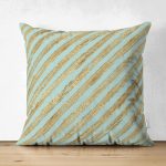 Çift Taraflı Renkli Zemin Üzerinde Gold Detaylı Yatay Çizgili Modern Süet Yastık Kırlent Kılıfı Realhomes