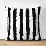 Çift Taraflı Beyaz Zemin Üzerinde Siyah Çizgili Dijital Baskılı Modern Süet Yastık Kırlent Kılıfı Realhomes