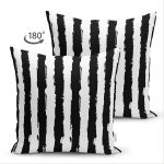 Çift Taraflı Beyaz Zemin Üzerinde Siyah Çizgili Dijital Baskılı Modern Süet Yastık Kırlent Kılıfı Realhomes