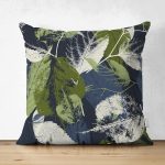 Çift Taraflı Siyah Zemin Üzerinde Yaprak Desenli Dijital Baskılı Modern Süet Yastık Kırlent Kılıfı Realhomes