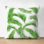 Çift Taraflı Beyaz Zemin Üzerinde Yeşil Yaprak Desenli Süet Yastık Kırlent Kılıfı Realhomes