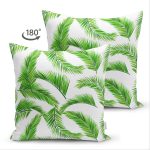 Çift Taraflı Beyaz Zemin Üzerinde Yeşil Yaprak Desenli Süet Yastık Kırlent Kılıfı Realhomes