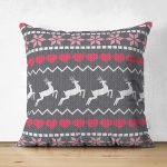 Çift Taraflı Siyah Zemin Üzerinde Geyik Desenli Dijital Baskılı Modern Süet Yastık Kırlent Kılıfı Realhomes