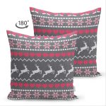 Çift Taraflı Siyah Zemin Üzerinde Geyik Desenli Dijital Baskılı Modern Süet Yastık Kırlent Kılıfı Realhomes