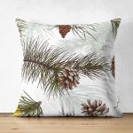Çift Taraflı Beyaz Zemin Üzerinde Kozalak Desenli Dijital Baskılı Modern Süet Yastık Kırlent Kılıfı Realhomes