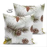 Çift Taraflı Beyaz Zemin Üzerinde Kozalak Desenli Dijital Baskılı Modern Süet Yastık Kırlent Kılıfı Realhomes