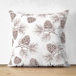 - Suet-K-8348-Gorsel1 - Realhomes  Çift Taraflı Beyaz Zemin Üzerinde Kozalak Desenli Dijital Baskılı Modern Süet Yastık Kırlent Kılıfı Realhomes