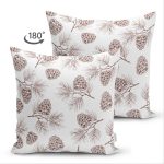 - Suet-K-8348-Gorsel2 - Realhomes  Çift Taraflı Beyaz Zemin Üzerinde Kozalak Desenli Dijital Baskılı Modern Süet Yastık Kırlent Kılıfı Realhomes