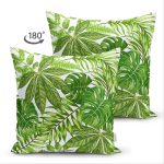 Çift Taraflı Beyaz Zemin Üzerinde Yeşil Yaprak Desenli Süet Yastık Kırlent Kılıfı Realhomes