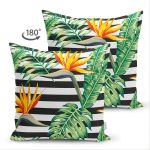 - Suet-K-8350-Gorsel2 - Realhomes Çift Taraflı Beyaz Zemin Üzerinde Yeşil Yaprak Desenli Süet Yastık Kırlent Kılıfı Realhomes