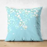Çift Taraflı Mavi Zemin Üzerinde Papatya Desenli Dijital Baskılı Modern Süet Yastık Kırlent Kılıfı Realhomes