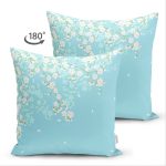 Çift Taraflı Mavi Zemin Üzerinde Papatya Desenli Dijital Baskılı Modern Süet Yastık Kırlent Kılıfı Realhomes