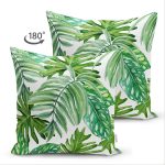 - Suet-K-8353-Gorsel2 - Realhomes Çift Taraflı Beyaz Zemin Üzerinde Yeşil Yaprak Desenli Süet Yastık Kırlent Kılıfı Realhomes