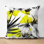 Çift Taraflı Beyaz Zemin Üzerinde Çiçek Desenli Dijital Baskılı Modern Süet Yastık Kırlent Kılıfı Realhomes