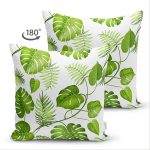 - Suet-K-8355-Gorsel2 - Realhomes Çift Taraflı Beyaz Zemin Üzerinde Yeşil Yaprak Desenli Süet Yastık Kırlent Kılıfı Realhomes