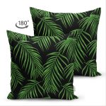 Çift Taraflı Siyah Zemin Üzerinde Yeşil Yaprak Desenli Süet Yastık Kırlent Kılıfı Realhomes