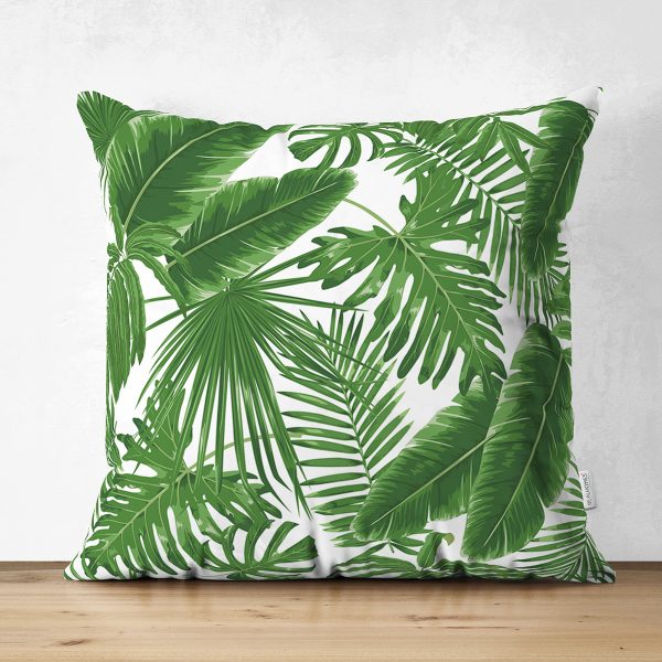 - Suet-K-8358-Gorsel1 - Realhomes  Çift Taraflı Beyaz Zemin Üzerinde Yeşil Yaprak Desenli Süet Yastık Kırlent Kılıfı Realhomes