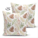 - Suet-K-8359-Gorsel2 - Realhomes Çift Taraflı Beyaz Zemin Üzerinde Sonbahar Yapraklı Kozalak Desenli Süet Yastık Kırlent Kılıfı Realhomes