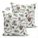 Çift Taraflı Beyaz Zeminli Renkli Kozalak Desenli Dijital Baskılı Modern Süet Yastık Kırlent Kılıfı Realhomes